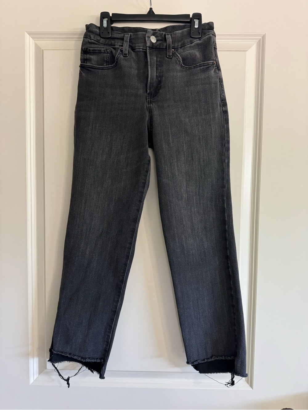 Express Straight Ankle High-Rise Jeans — Washed Black, size small